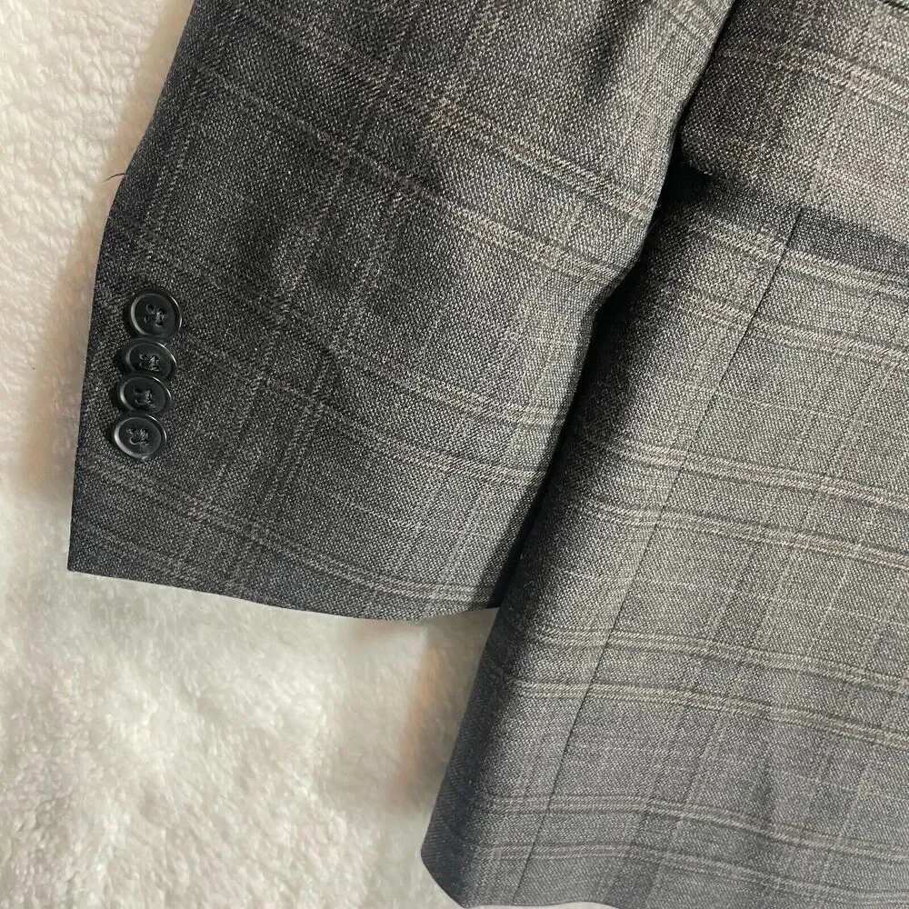 Peter Millar Gray‎ Plaid Wool Two Button Sports Blazer Jacket Men’s Size 44XT